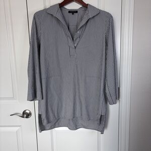 LAFAYETTE 148 Gray Stripe Desirae Tunic Top w/ Pockets Women's Medium